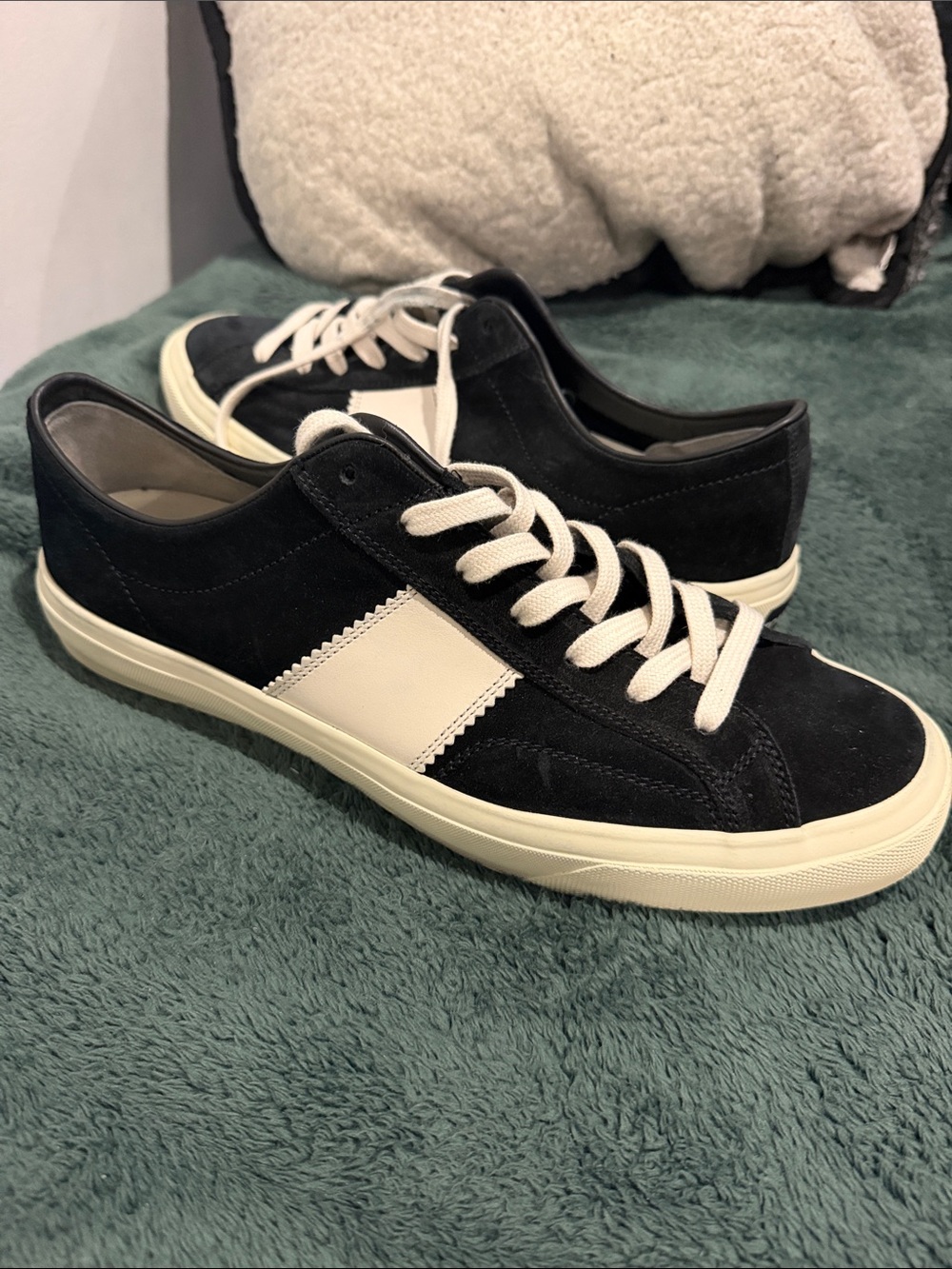 Tom Ford Men's BannisterLow-Top Suede Sneakers in Black and Cream unworn